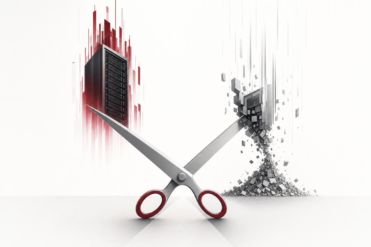 Illustration of the core idea of Racks Exploding Upward, Inference Collapsing Downward: Enterprises Stand in the Middle of the AI Scissors