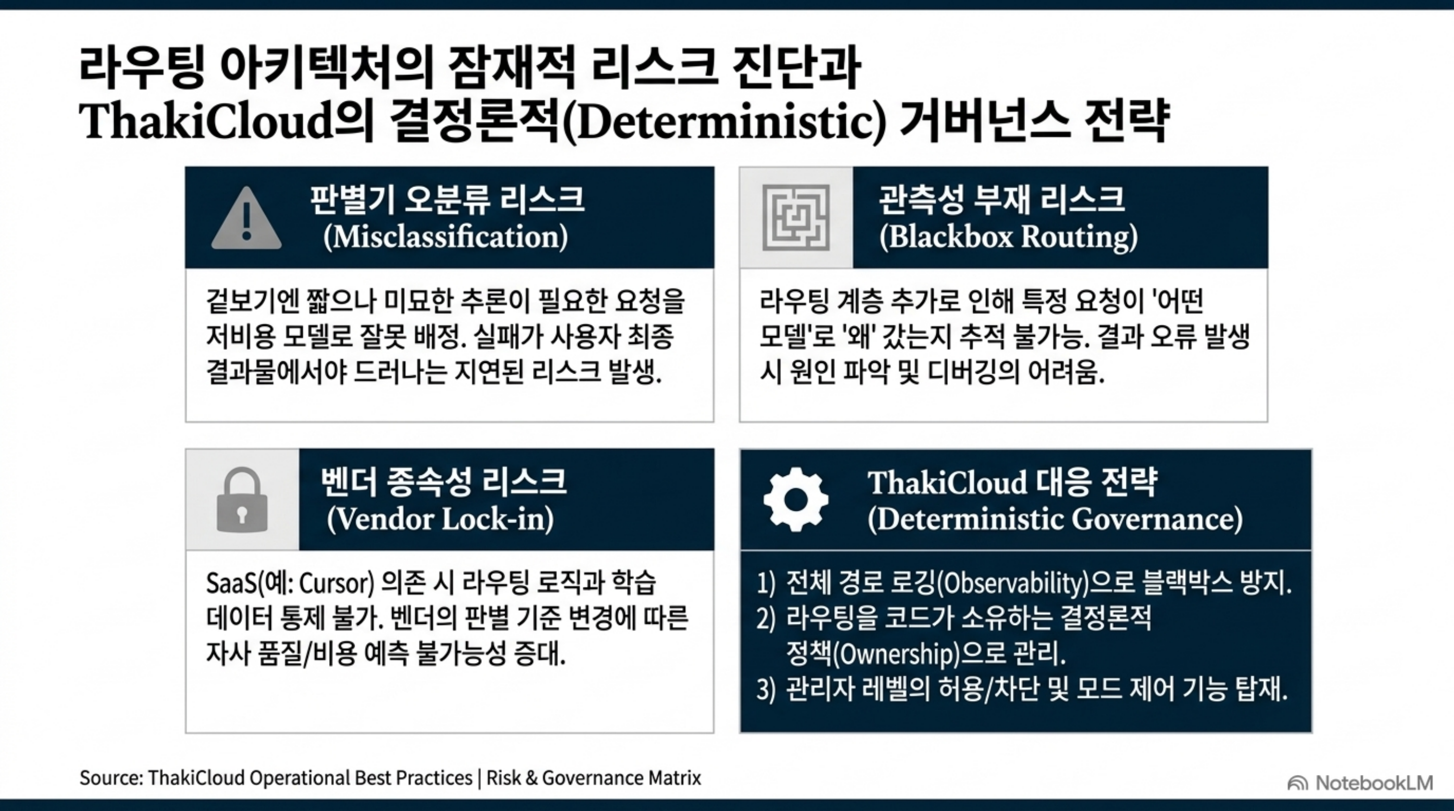 판별기 오분류·블랙박스 라우팅·벤더 종속성 리스크와 대응 전략 매트릭스