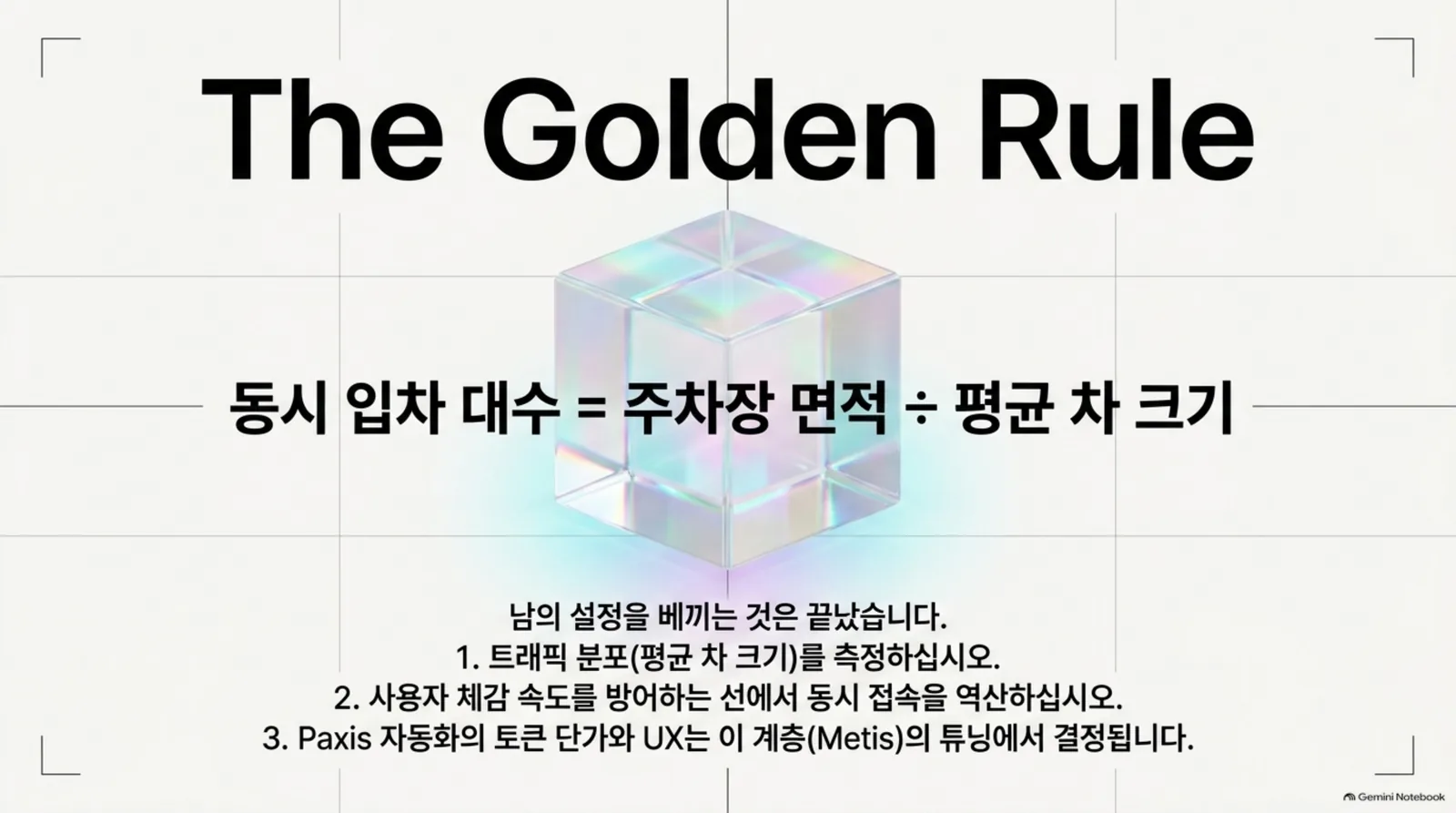 동시 입차 대수는 주차장 면적을 평균 차 크기로 나눈 값이라는 결론 슬라이드