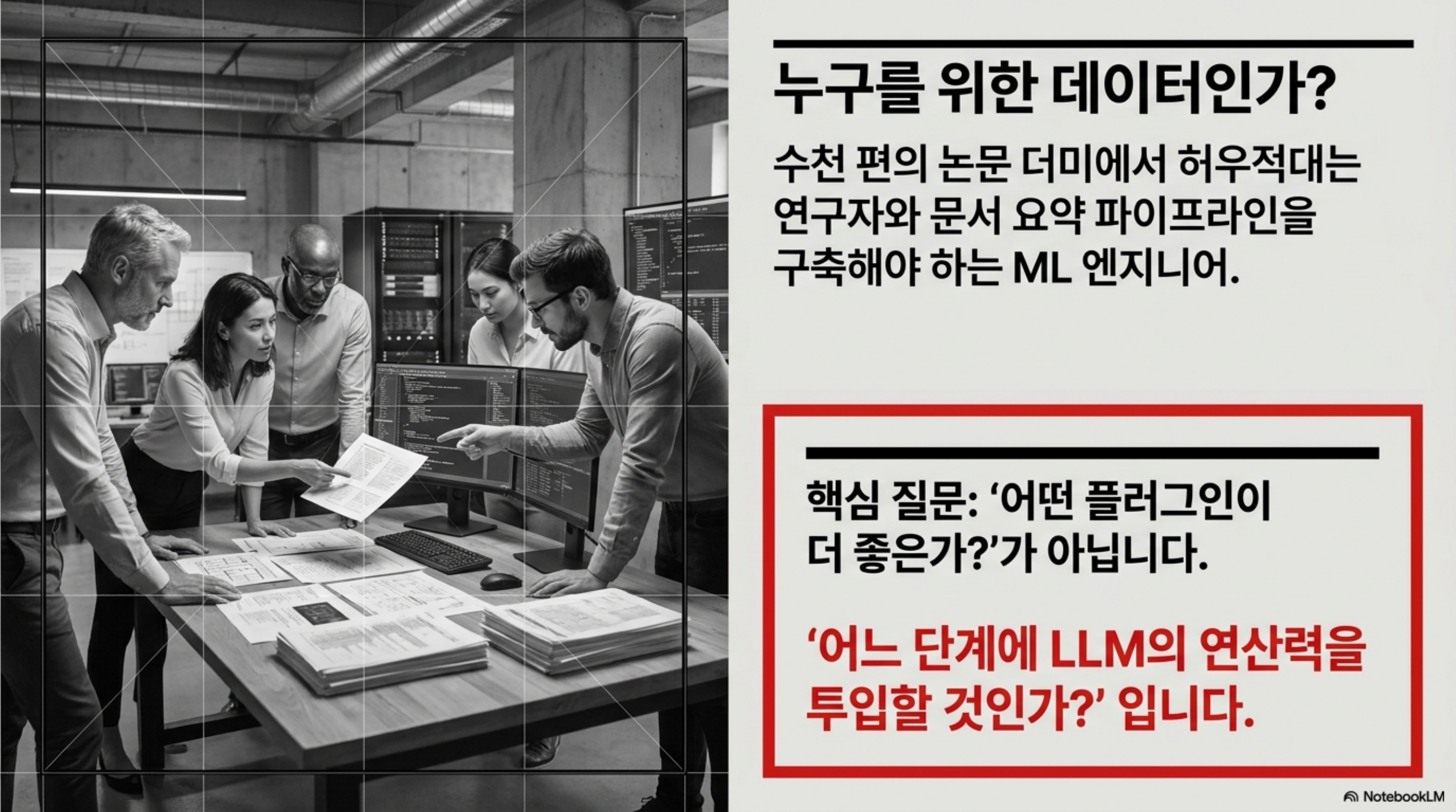 대상 독자와 핵심 질문을 정리한 슬라이드
